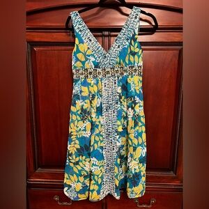 Floral Sleeveless Dress - Blue and Yellow